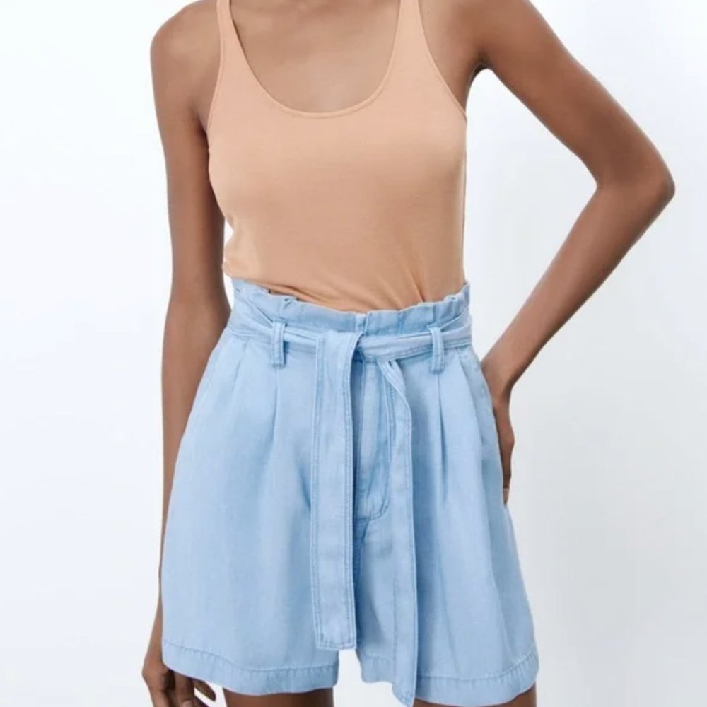 Zara Paperbag Bermuda Shorts with Tie Belt L